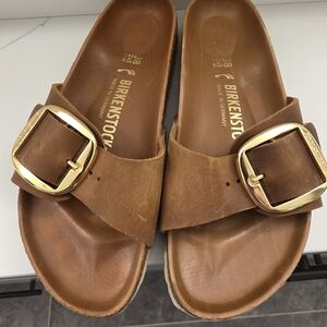 Birkenstock Brown Sandals with Gold Buckle EU 38